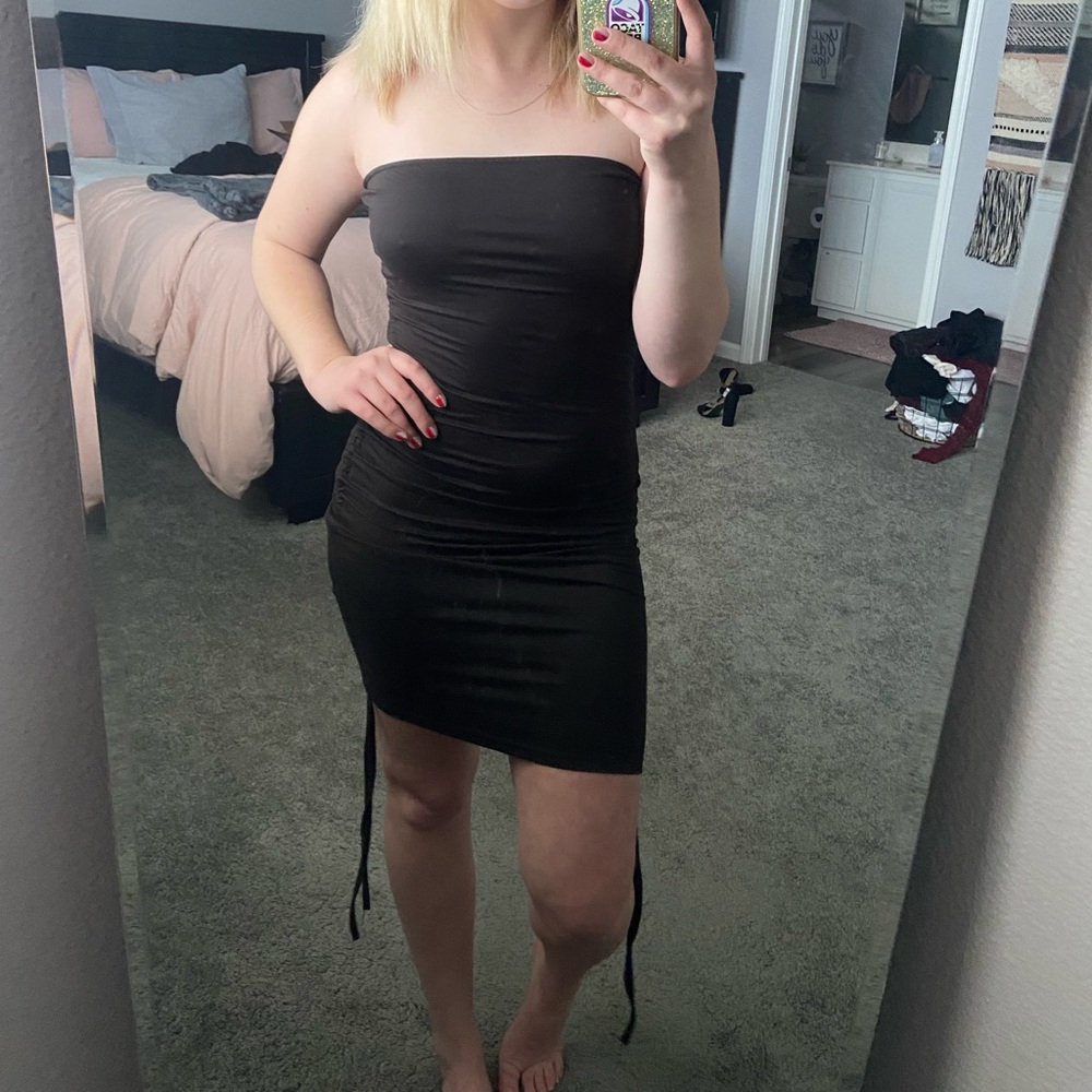 Side tie, black, mini dress